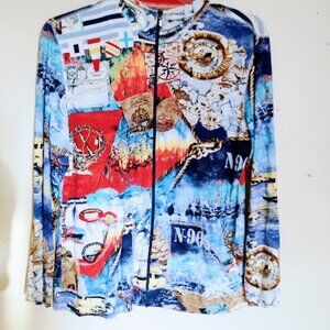 Chicos Womens Size 2 Multicolor Jacket Full Zip Long Sleeve Artsy